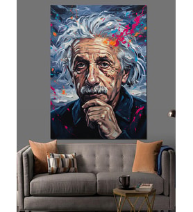 Albert Einstein Portresi Dekoratif Kanvas - Mdf Ahşap Tablo