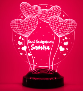Love Lamp Balon Kalpler Küre Kişiye Özel Konsept Hediye 3 Boyutlu Led Lamba