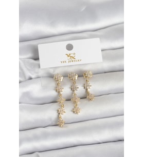 Pirinç Gold Renk Sıralı Kutup Yıldızı Model 3'lü Kadın Küpe 5886 - SSSSSS4377-6783