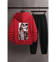 Unisex Skullcracked Baskılı Eşofman Takımı (A.Kırmızı)