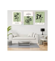 3'lü Set Kanvas Tablo Minimalist Yeşil Siyah Botanik Oturma Odası Tablosu Kanvas Tablo