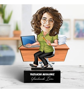 Kişiye Özel Kadın Bilgisayar Öğretmeni Karikatürlü Biblo