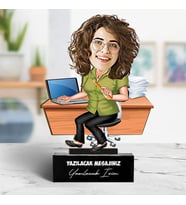 Kişiye Özel Kadın Bilgisayar Öğretmeni Karikatürlü Biblo