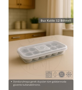 12 Bölmeli Buz Kalıbı Esnek Silikon Buz Küpü BPA FREE Yuvarlak Bas Parmak Buzluk Çapı 3,5 cm Gri