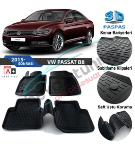 Volkswagen Passat B8 Havuzlu 3D Paspas Niken Siyah 2015 Sonrası