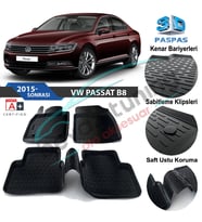Volkswagen Passat B8 Havuzlu 3D Paspas Niken Siyah 2015 Sonrası