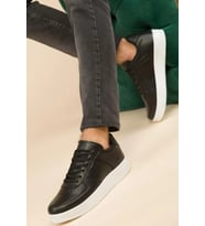 Günlük Kadın Sneaker Bağcıklı Kalın Tabanlı Yürüyüş Nefes Alan Spor Ayakkabı (Siyah - Beyaz)