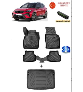 Seat Arona 2017 Sonrası Uyumlu 3D Havuzlu Paspas ve ÜST Bagaj Havuzu Seti ASMA KOKU VE NUMARATÖR HEDİYELİ