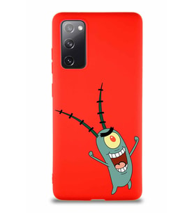 Samsung Galaxy S20 FE Soft Premier Kapak Plankton Tasarımlı Silikon Kılıf - Kırmızı (Şeffaf)