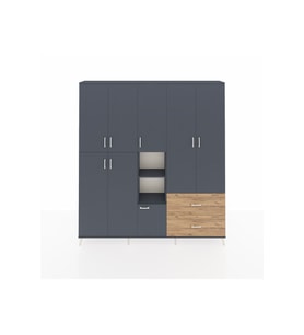 Arges Dolap 12 Raflı 2 Çekmeceli Tek Askılı 220x30x243 Antrasit-Antrasit/Çam