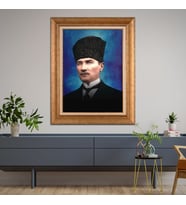 Altın Paspartulu Atatürk  Çerçeveli Tablo C1114 (Gold)
