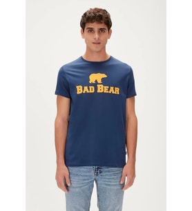 Bad Bear Tee T-Shirt Indigo Mavi Logo Baskılı Erkek Tişört (Siyah)