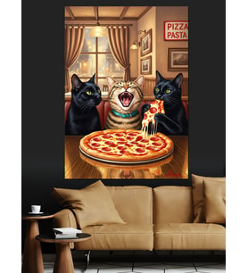 Pizza Yiyen Çkediler Dekoratif Kanvas - Mdf Ahşap Tablo