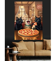 Pizza Yiyen Çkediler Dekoratif Kanvas - Mdf Ahşap Tablo