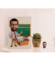 BK Gift Kişiye Özel Erkek Öğretmen Karikatürlü Otantik Masaüstü Ahşap Palet Çerçeve-1 (Beyaz)