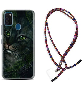 Samsung M21 M22 M23 M30 M31S M32 Kılıf Boyun Asklı Rasta Silikon Flowers Cat 1345
