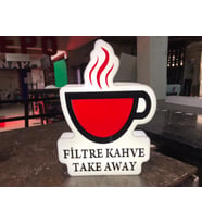 Filtre Kahve Yazılı Tabela 3D Led Neon Etkili Işıklı Tabela 30X45 CM Tek Taraflı