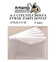 A3 Çıtçıtlı Dosya Şeffaf 5 Adet A-3 Çıtçıtlı Zarf Dosya Transparan 47x33.5 cm Büyük Boy Çıtçıtlı Dosya