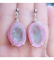 2069 Açık pembe druzeli kristal Jeod el yapımı küpe