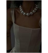 Krem Büyük İncili Şık Gelin Aksesuarı İri İnci Kolye Söz Nişan Nikah Düğün Kolyesi