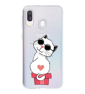 Samsung Galaxy A40 Uyumlu Kapak Cool Cat Tasarımlı Şeffaf Silikon Kılıf