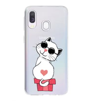 Samsung Galaxy A40 Uyumlu Kapak Cool Cat Tasarımlı Şeffaf Silikon Kılıf