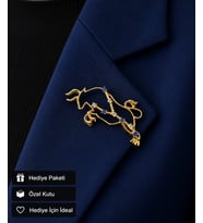 Hediye Boğa Burcu Kadın Broşu Mavi Zirkon Taşlı Gold Renk Rozet