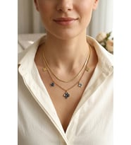 Mavi Yonca Model İkili Çelik Kolye