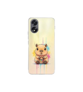 Oppo Reno A38 ile Uyumlu Splash Kapibara Tasarımlı Şeffaf Silikon Kılıf