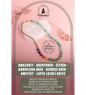 Amazonit -Aventurin-Sitrin-Karnelyan Akik-Kırmızı Akik-Ametist-Lapis Lazuli Kolye