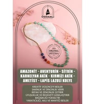 Amazonit -Aventurin-Sitrin-Karnelyan Akik-Kırmızı Akik-Ametist-Lapis Lazuli Kolye