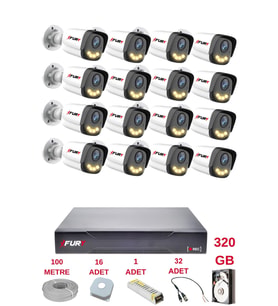 FURY 16 Kameralı 4 Warm Led Gece Renkli Görüş-Cepten İzle-Su Geçirmez Güvenlik Kamerası Seti 320GB