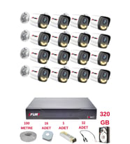 FURY 16 Kameralı 4 Warm Led Gece Renkli Görüş-Cepten İzle-Su Geçirmez Güvenlik Kamerası Seti 320GB