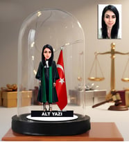 Avukatlar Gününe Özel Kadın Avukat Tasarım Işıklı Karikatür Avukat Fanus Biblo, Avukatlar Günü Hediyesi