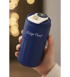 Kişiye Özel Dijital Isı Göstergeli Paslanmaz 304 Lacivert Çelik Bardak Termos Mug Kupa 400ml