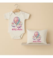 Pia Baby Premium %100 Pamuk İsme Özel Organik Baskılı Çıtçıtlı Bebek Body Ve Yastık Kılıfı 5046-19 (Ekru)