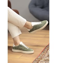 Shoetyle - Yeşil Hakiki Süet Bağcıklı Erkek Sneaker 666-3071