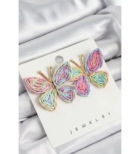 Pirinç Rainbow Kelebek Model Gold Renk Kadın Hasır Küpe - TJ-BKP10892