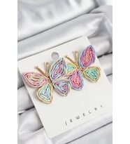 Pirinç Rainbow Kelebek Model Gold Renk Kadın Hasır Küpe - TJ-BKP10892