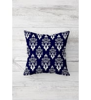 Lacivert Damask Desen Çift Tarafı Baskılı Gizli Fermuarlı Yastık Kılıfı Kırlent Koltuk Yastık Kılıfı (Koyu Mavi)