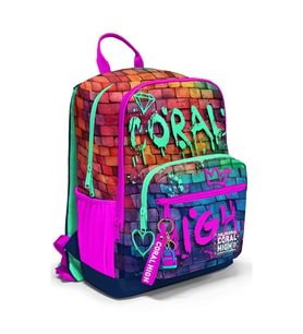 CORAL HIGH 23629 KIDS PEMBE LACİVERT GRAFİTİ DESENLİ DÖRT BÖLMELİ SIRT ÇANTASI