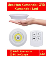 Deluxe Av Kamp Ev Okul Araba Otel Pilli Uzaktan Kumandalı Yapışkanlı Dayanıklı 3'Lü Led Spot 1 Adet
