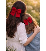 Anne Kız Kombinli Kırmızı Fiyonk Saç Tokası Seti – 2’li (14 cm + 17 cm)