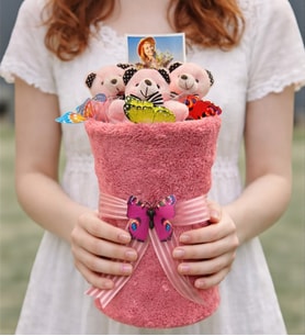 Sizlere Özel Fotoğraflı Büyük Boy Pembe Premium Peluş Ayıcık Buketi Kişiye Özel Hediye