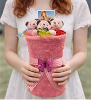 Sizlere Özel Fotoğraflı Büyük Boy Pembe Premium Peluş Ayıcık Buketi Kişiye Özel Hediye