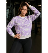Kadın Batik Desen Bisiklet Yaka Renkli Oversize Relaxed Uzun Kollu Sweatshirt