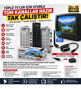 ABBA KF-2500 Full HD Mini Uydu Alıcısı WiFi Destekli Tüplü TV Uyumlu AV SCART Kablolu Tüm Kanallar Hazır Tak Çalıştır Wi-Fi Anteni Dahil