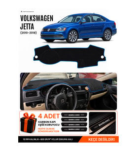 e-biz VOLKSWAGEN JETTA (2010-2018) Uyumlu Torpido Örtüsü, Torpido Kılıfı - Siyah-Mavi - VW013
