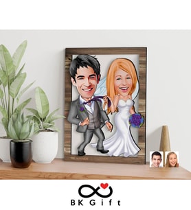 BK Gift Kişiye Özel Evleniyoruz Karikatürlü 3D Ahşap Tablo, Sevgiliye Hediye, Sevgililer Günü Hediyesi, Yıl Dönümü Hediyesi, Doğum Günü Hediyesi-6