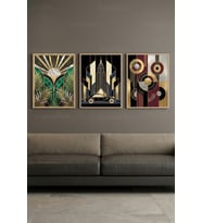 Luxury Art Deco Gold 3’lü Ahşap Çerçeveli Tablo Seti